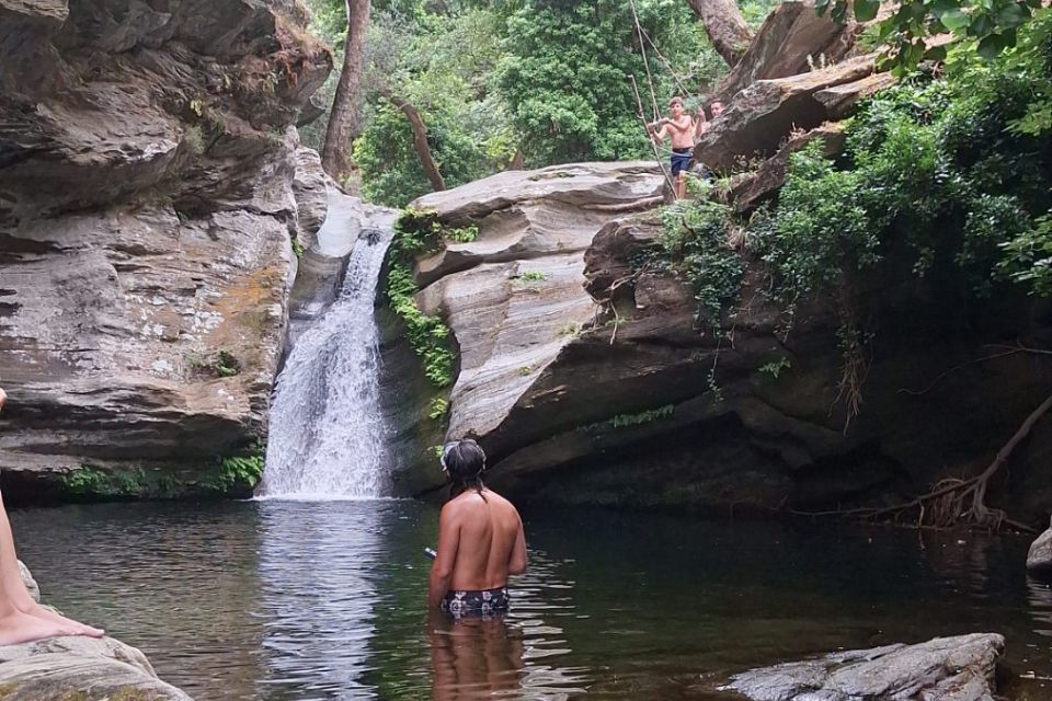 Silent walk Gerolimni waterfall mindful hiking Andros Greece