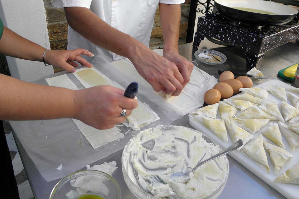 Making-a-cheese-pie-cooking-Andros-Greece